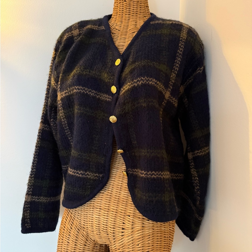 Christopher & Banks Navy Plaid Cardigan